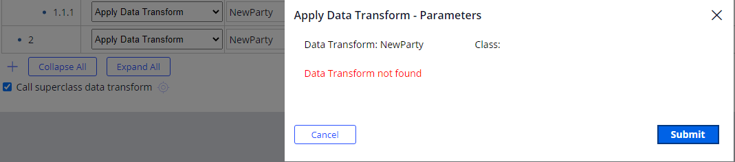 Data Transform not found error