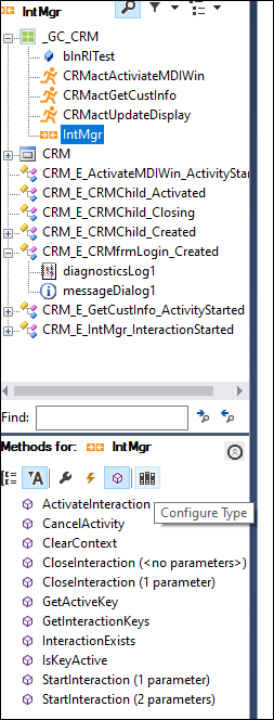 object explorer and inspector with configure type tooltip