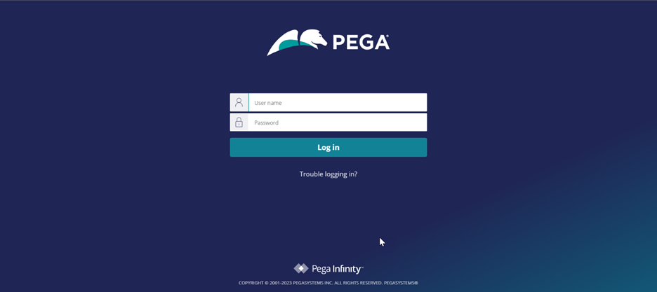 PEGA Client Application Login screen