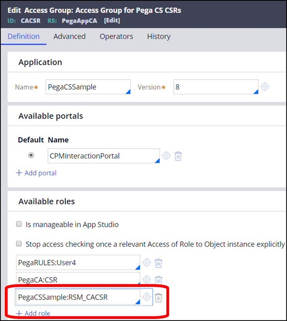Edit Access Group: Access Group for Pega  CSRs