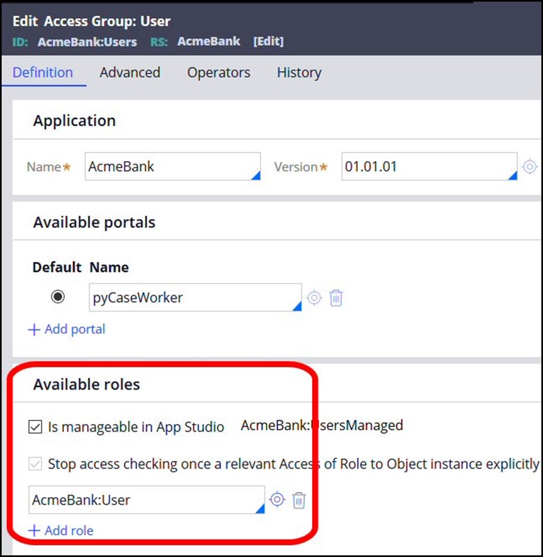 Available roles Select is Manageable in App Studio