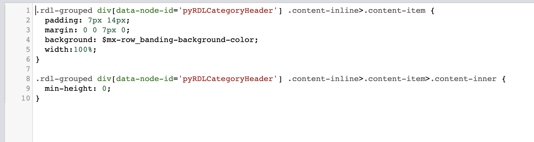 CSS content to add background for grouped row