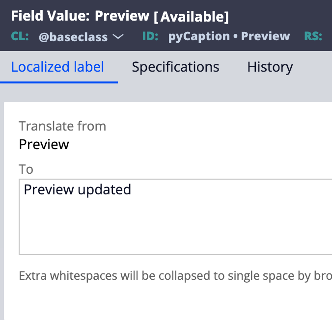 field value to create to localize the preview button