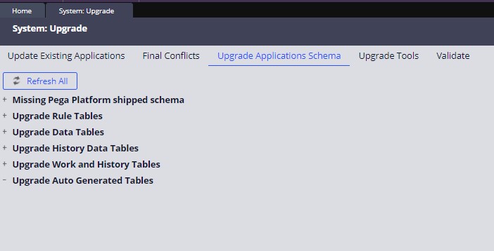 Option to upgrade the applications schema in the upgrade landing page.