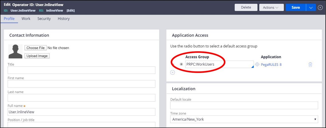 Select default access group