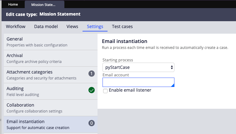 Email Instantiation to create listener 